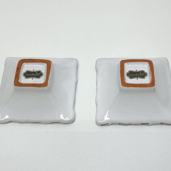 Mud Pie Ceramic Dessert Fleur de Lis Dishes Set Of 2 Square Decorative Bowls - Picture 5 of 7